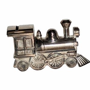 Silver Tone Polished Railroad Train Locomotive Coin Bank Vintage Collectors Item